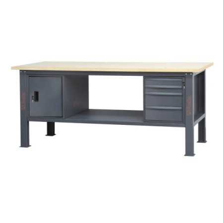 Banco da lavoro 2,1 m con piano in legno, 4 cassetti e modulo anta BETA C58BC-W2,1 4CA
