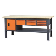 Banco da lavoro 2,1 m con piano in legno, 6 cassetti e modulo anta BETA C58BC-W2,1 6CA