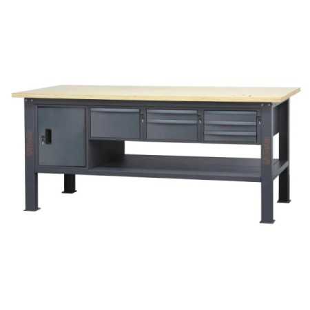 Banco da lavoro 2,1 m con piano in legno, 6 cassetti e modulo anta BETA C58BC-W2,1 6CA