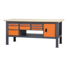Banco da lavoro 2,1 m con piano in legno, 8 cassetti e modulo anta BETA C58BC-W2,1 8CA