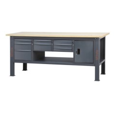 Banco da lavoro 2,1 m con piano in legno, 8 cassetti e modulo anta BETA C58BC-W2,1 8CA 2