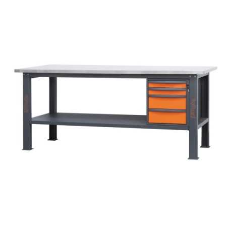 Banco da lavoro 2,1m con piano MDF rivestito in acciaio inox e 4 cassetti BETA C58BC-X2,1 4C