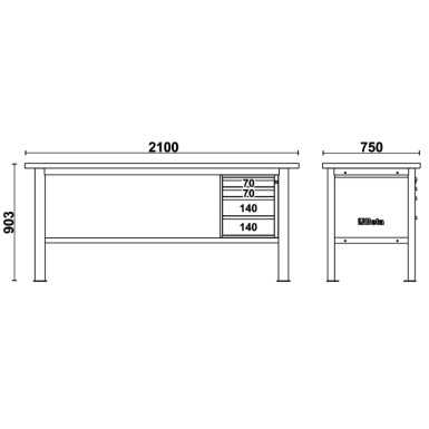 Banco da lavoro 2,1m con piano MDF rivestito in acciaio inox e 4 cassetti BETA C58BC-X2,1 4C
