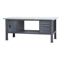 Banco da lavoro 2,1m piano MDF rivestito in acciaio inox, 4 cassetti e anta BETA C58BC-X2,1 4CA 2