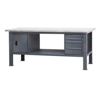 Banco da lavoro 2,1m piano MDF rivestito in acciaio inox, 4 cassetti e anta BETA C58BC-X2,1 4CA