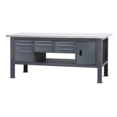 Banco da lavoro 2,1m con piano MDF rivestito in acciaio inox, 8 cassetti e anta BETA C58BC-X2,1 8CA 2