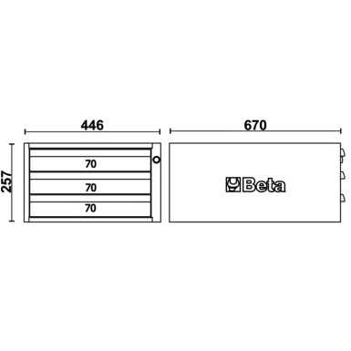 Cassettiera altezza 257 mm con 3 cassetti, per banchi componibili C58BC BETA C58CS 3C