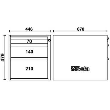 Cassettiera altezza 479 mm con 3 cassetti, per banchi componibili C58BC BETA C58CSH 3C