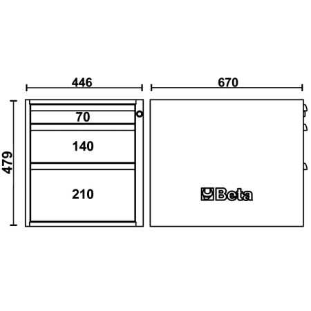 Cassettiera altezza 479 mm con 3 cassetti, per banchi componibili C58BC BETA C58CSH 3C