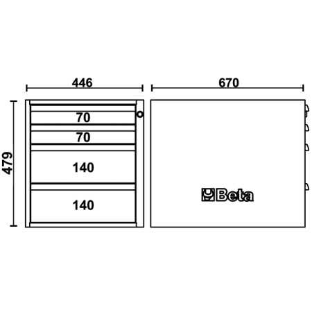 Cassettiera altezza 479 mm con 4 cassetti, per banchi componibili C58BC BETA C58CSH 4C
