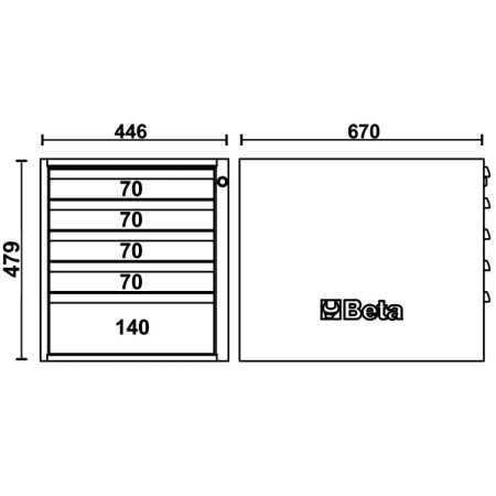 Cassettiera altezza 479 mm con 5 cassetti, per banchi componibili C58BC BETA C58CSH 5C