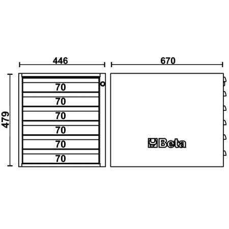 Cassettiera altezza 479 mm con 6 cassetti, per banchi componibili C58BC BETA C58CSH 6C