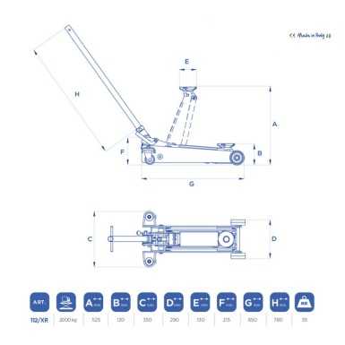 Sollevatore idraulico a carrello portata 2T OMCN 112/XR