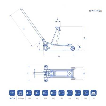 Sollevatore idraulico a carrello portata 2T OMCN 112/XR