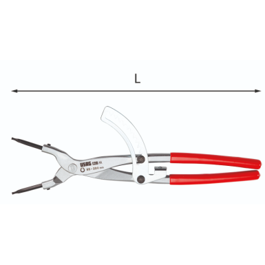 Pinza a cremagliera a becchi diritti per anelli elastici esterni di grandi dimensioni Usag 128 M