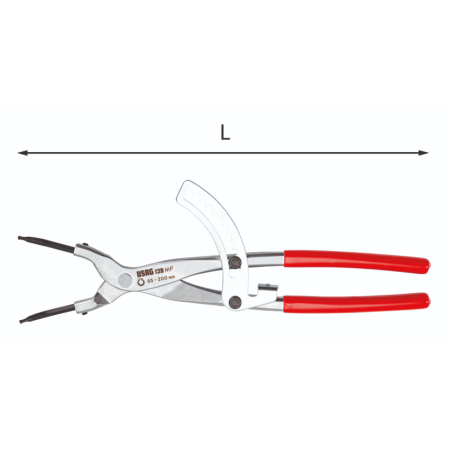Pinza a cremagliera a becchi piegati a 45° per anelli elastici esterni di grandi dimensioni Usag 128 MP