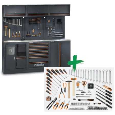 Combinazione arredo officina C45PRO 2.0 AX con assortimento di 157 utensili universali
