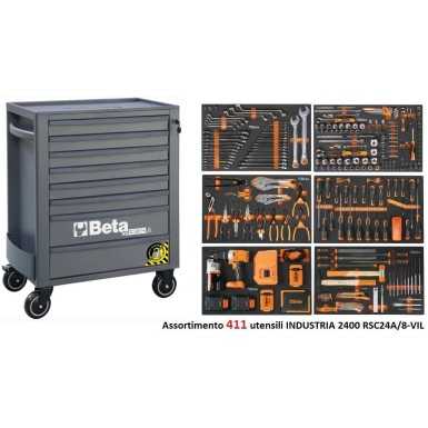 Cassettiera mobile con otto cassetti, con sistema ANTIRIBALTAMENTO e assortimento di 411 utensili INDUSTRIA 2400 RSC24A/8-VIL