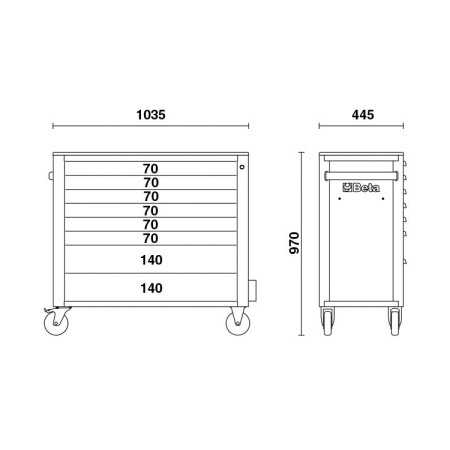 Cassettiera Mobile Con 8 Cassetti, Con Sistema Antiribaltamento, Modello Lungo - Beta RSC24AXL/8