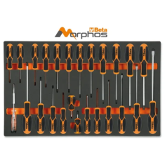 Termoformato morbido in EVA con 25 giraviti Morphos per viti lama piatta, Phillips® e Torx® Beta M195MH