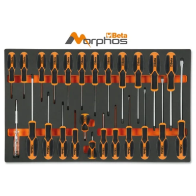 Termoformato morbido in EVA con 25 giraviti Morphos per viti lama piatta, Phillips® e Torx® Beta M195MH