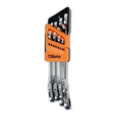 Serie di 8 chiavi combinate a cricchetto snodate con supporto compatto Beta 142SN/SC8