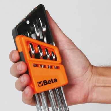 Serie di 8 chiavi combinate a cricchetto snodate con supporto compatto Beta 142SN/SC8