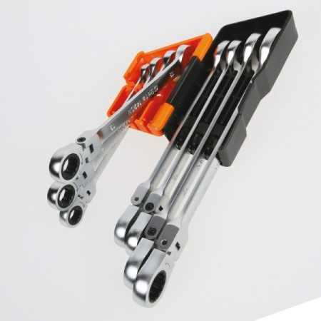 Serie di 8 chiavi combinate a cricchetto snodate con supporto compatto Beta 142SN/SC8