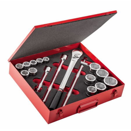 Assortimento in cassetta di lamiera con bussole esagonali ¾” (17 pz) Usag 612 3/4 EB