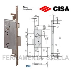 SERRATURA INFILARE 57215 CISA B.Q ZINC F.MM 25 DM M4 TRIPL+SCR E.MM 50
