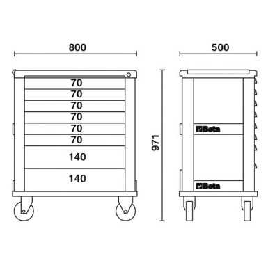 CASSETTIERA CON 7 CASSETTI ROSSO ART. C39/7