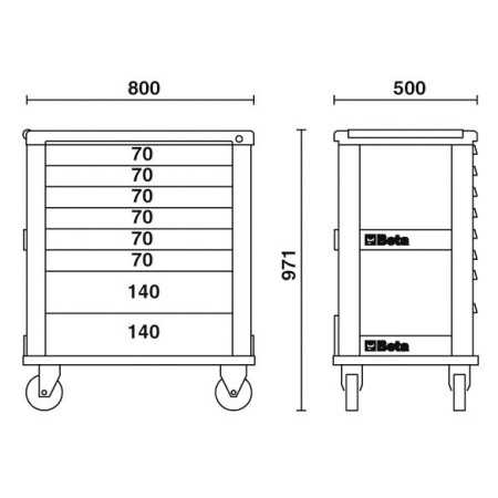 CASSETTIERA CON 7 CASSETTI ROSSO ART. C39/7