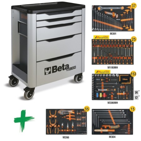 Cassettiera mobile con 7 cassetti, con assortimento di 285 utensili Beta – RSC39/7-G VA Racing Grey