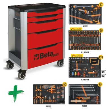 Cassettiera mobile con 7 cassetti, con assortimento di 285 utensili Beta – RSC39/7-R VA