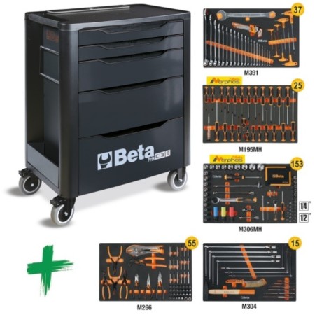 Cassettiera mobile con 7 cassetti, con assortimento di 285 utensili Beta – RSC39/7-A VA