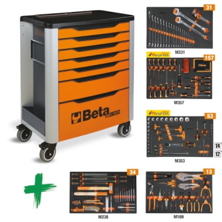 Cassettiera mobile con 7 cassetti, con assortimento di 288 utensili Beta – RSC39/7-O VI
