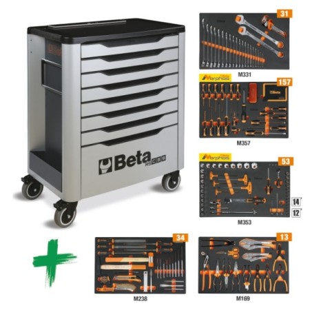 Cassettiera mobile con 7 cassetti, con assortimento di 288 utensili Beta – RSC39/7-G VI Racing Grey
