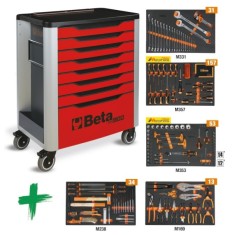 Cassettiera mobile con 7 cassetti, con assortimento di 288 utensili Beta – RSC39/7-R VI