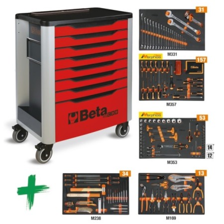 Cassettiera mobile con 7 cassetti, con assortimento di 288 utensili Beta – RSC39/7-R VI