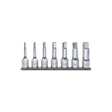 SERIE DI 7 CHIAVI A BUSSOLA MASCHIO ESAGONALE CON ATTACCO QUADRO FEMMINA 1/2" CROMATE ART. 920ME/SB7