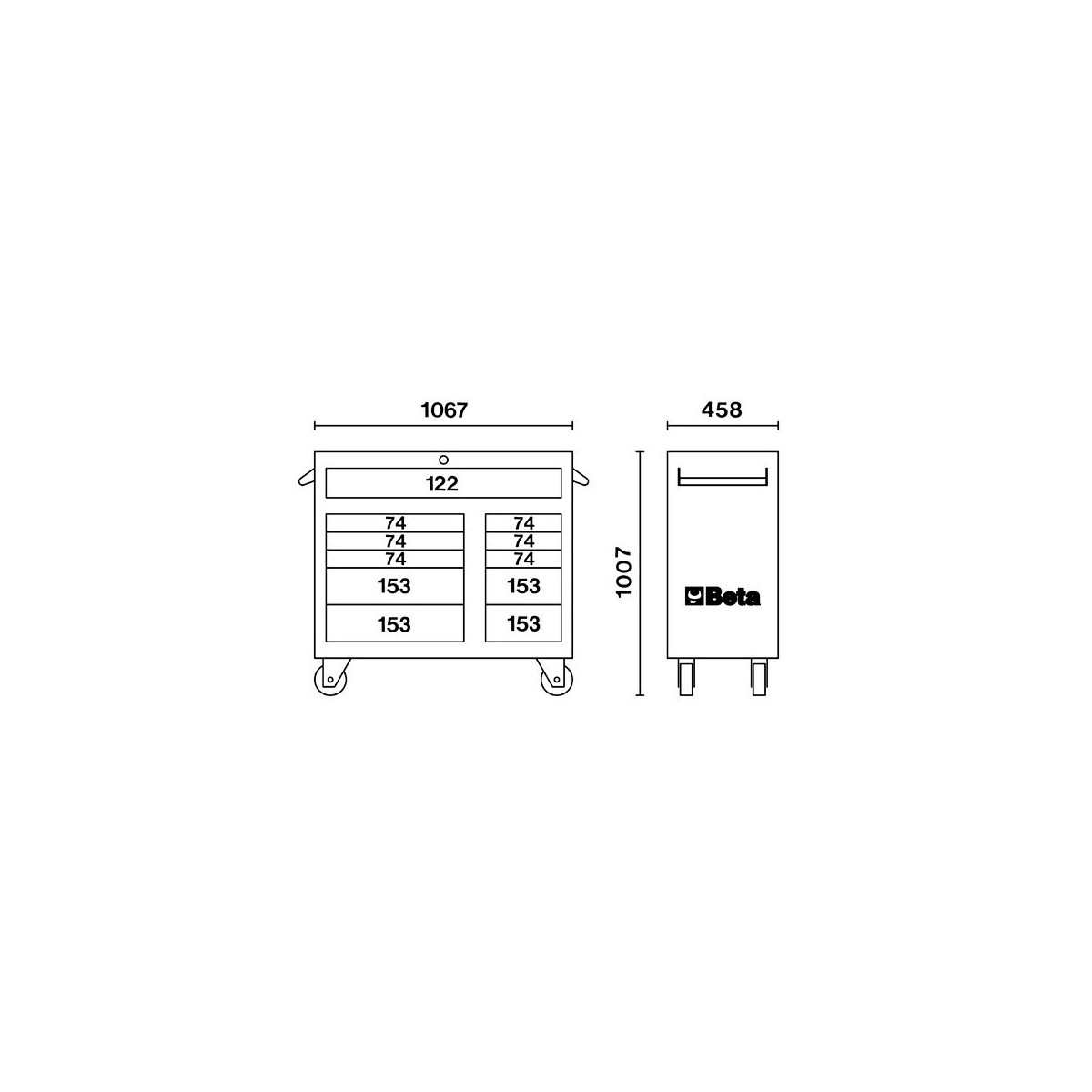 Cassettiera mobile per officina Beta C38 con 11 cassetti, portata